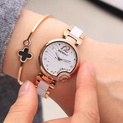 BERNY Ladies Quartz Watch Woman Ceramic Bracelet Butterfly Buckle Waterproof Watches Fashion Relogio Feminino Gift Жаночыя гадзі - RUBASO