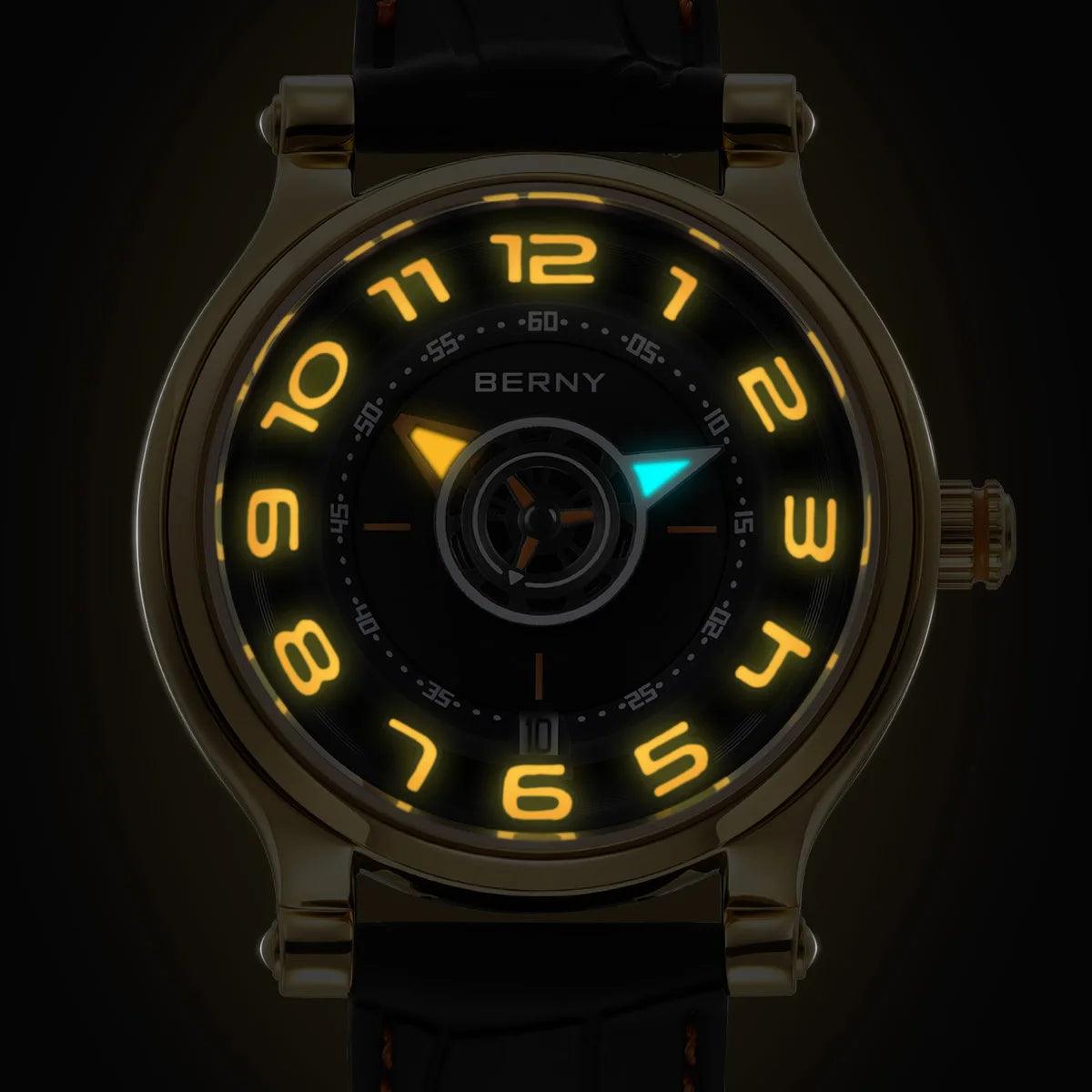 BERNY Mechanical Men Wristwatch Sapphire Miyota 8215 Multifunction Super Luminous Compass Tire Dial Watch Cool Play Men Watches - RUBASO