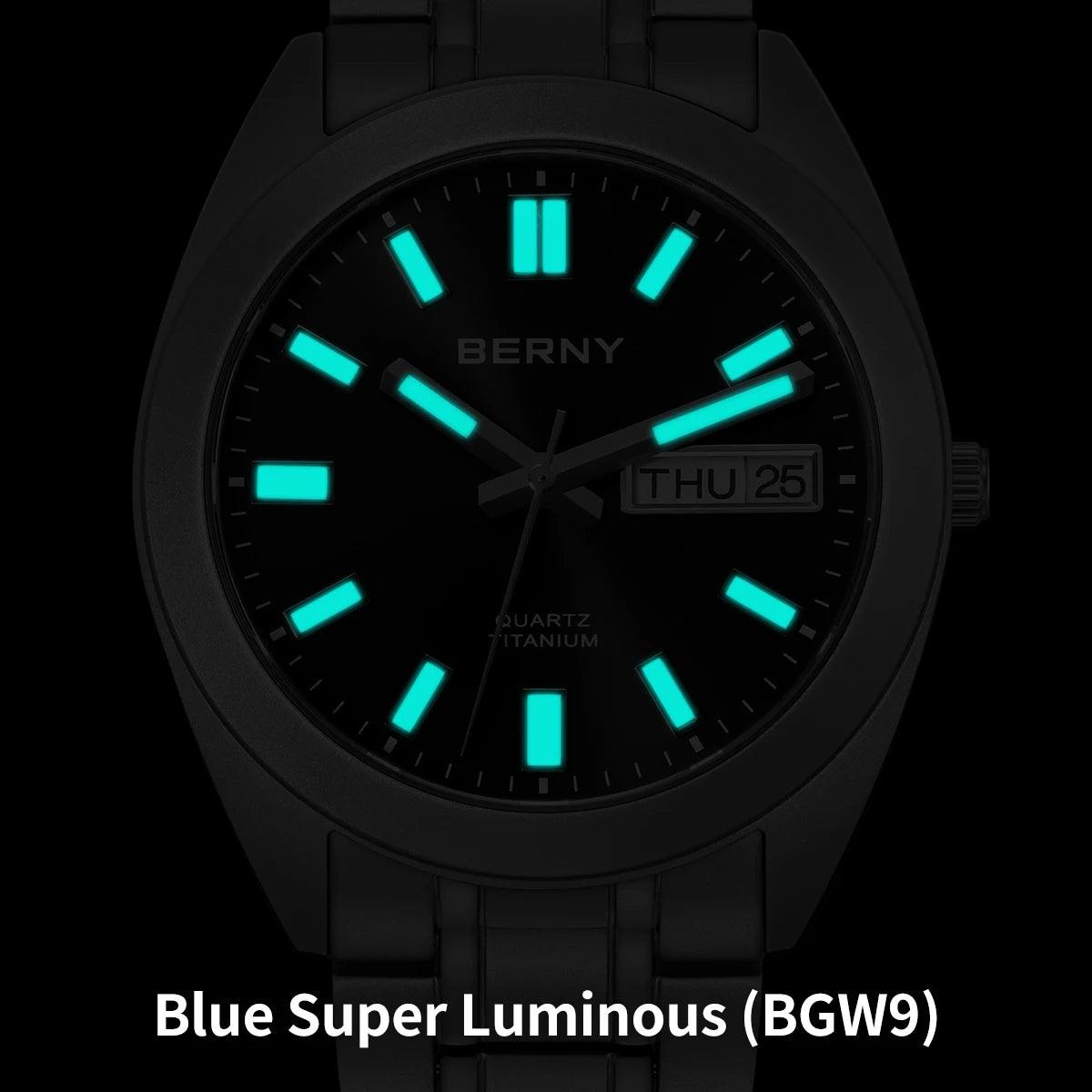 BERNY Titanium Watch for Men Supper Light Weight Wristwatch Super Luminous Sapphire 10ATM Waterproof Sport Field Quartz Watches - RUBASO