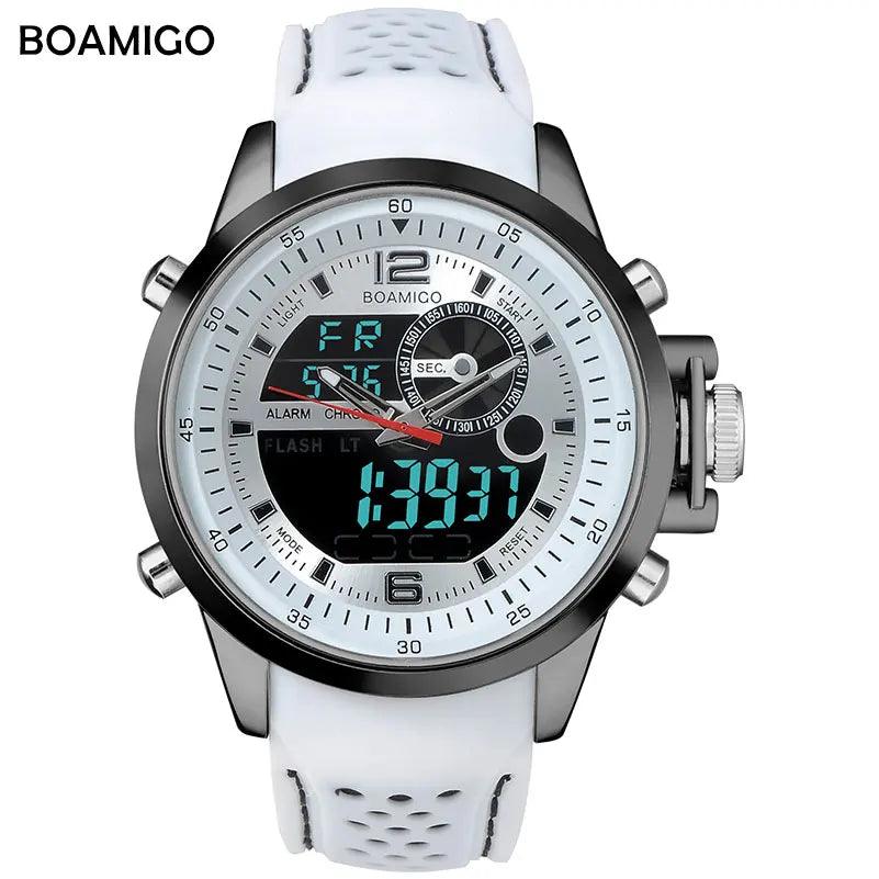 BOAMIGO Top Brand Men Sport Watches multifunction LED digital analog quartz white Military wristwatches - RUBASO