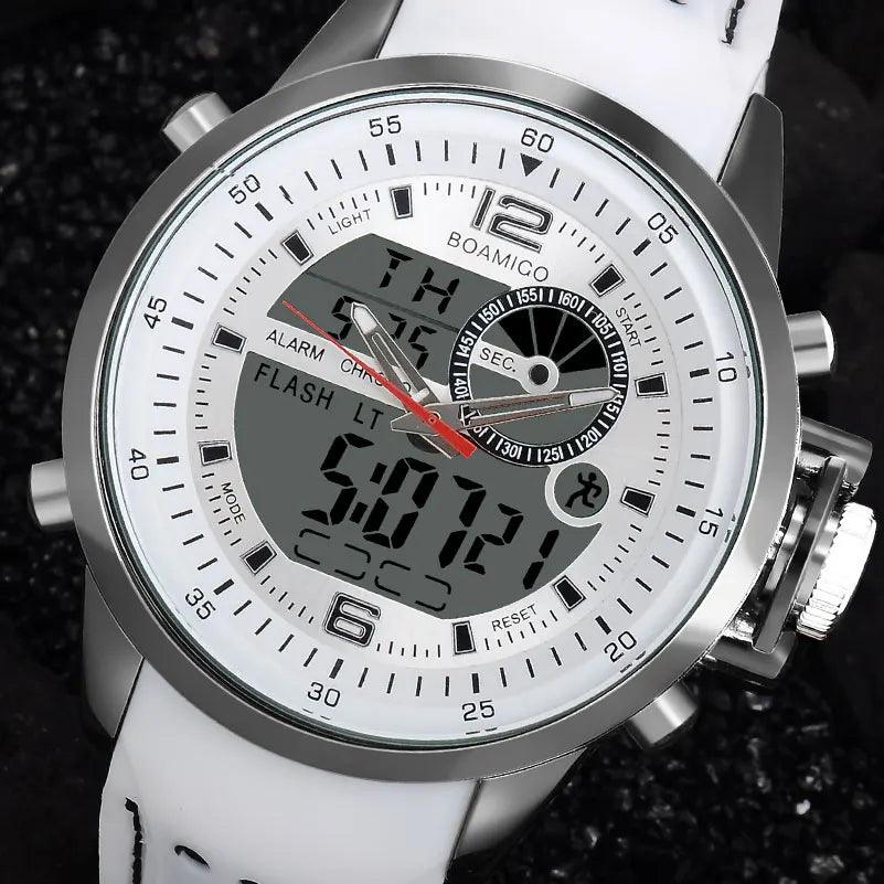 BOAMIGO Top Brand Men Sport Watches multifunction LED digital analog quartz white Military wristwatches - RUBASO