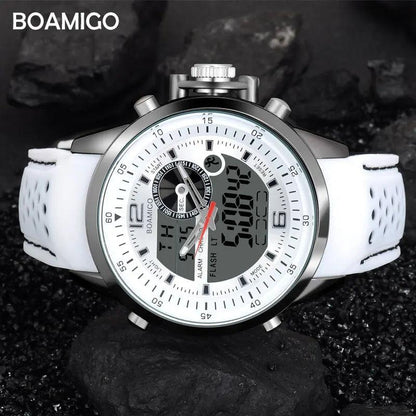 BOAMIGO Top Brand Men Sport Watches multifunction LED digital analog quartz white Military wristwatches - RUBASO