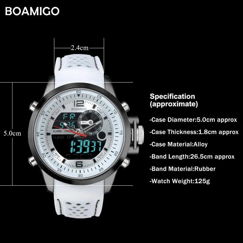 BOAMIGO Top Brand Men Sport Watches multifunction LED digital analog quartz white Military wristwatches - RUBASO