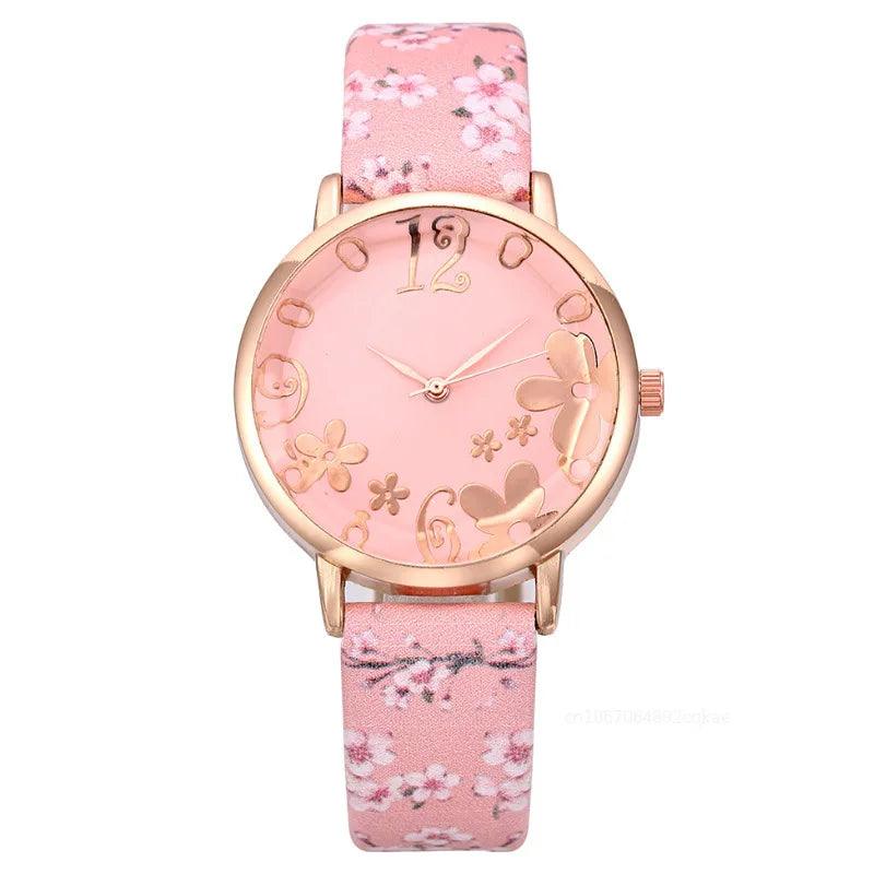 Colorful Flowers Women's Watches Printed Belt Quartz Wristwatches for Girls Ladies Watches Casual Clock Gift Relogios Feminino - RUBASO