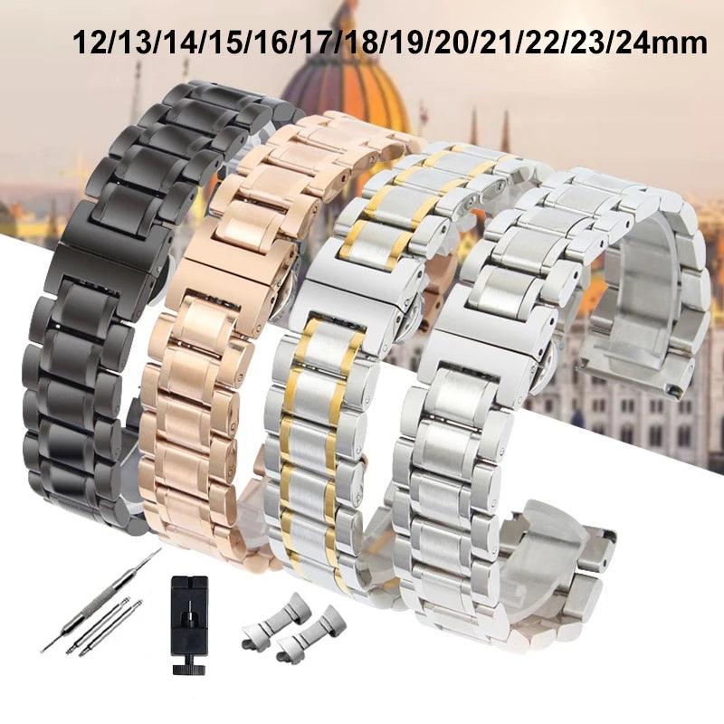 Curved End Solid Stainless Steel Watch Strap 12 14 16 18 20 21 22 24mm - RUBASO