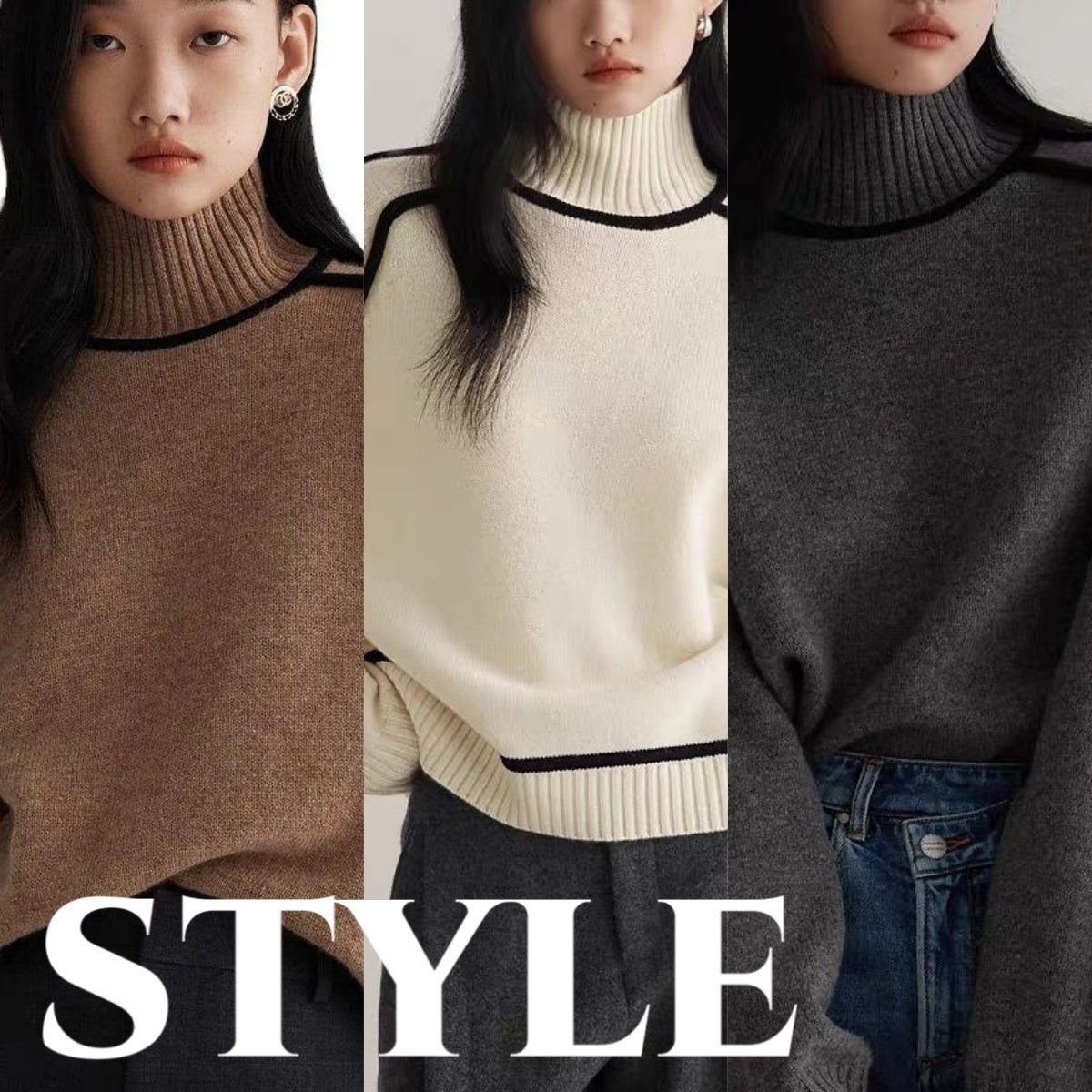 Three-Dimensional Half Turtleneck Pullover Sweater