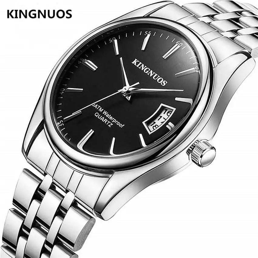 Full Stainless Steel Men Watch Fashion Male Date Calendar Clock Sports Watchband Waterproof Man Quartz Wrist Watches KINGNUOS - RUBASO