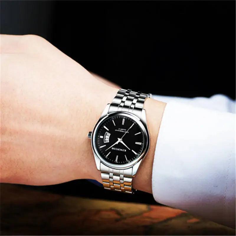 Full Stainless Steel Men Watch Fashion Male Date Calendar Clock Sports Watchband Waterproof Man Quartz Wrist Watches KINGNUOS - RUBASO