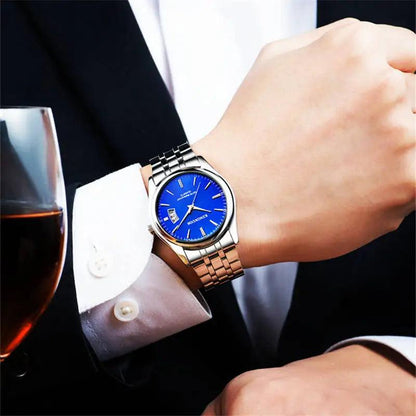 Full Stainless Steel Men Watch Fashion Male Date Calendar Clock Sports Watchband Waterproof Man Quartz Wrist Watches KINGNUOS - RUBASO