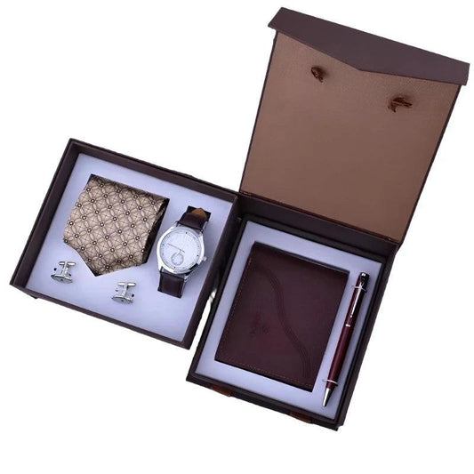 JESOU Business Set Gift (Including Watch Leather Wallet Tie Cufflinks Ballpoint Pen) - RUBASO