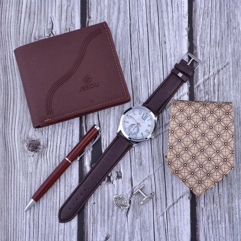 JESOU Business Set Gift (Including Watch Leather Wallet Tie Cufflinks Ballpoint Pen) - RUBASO