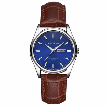 KINGNUOS Fashion Luxury Quartz Wristwatch Genuine Leather Bracelet Watch for Men Date Week Male Clock Men's Watches Reloj Hombre - RUBASO