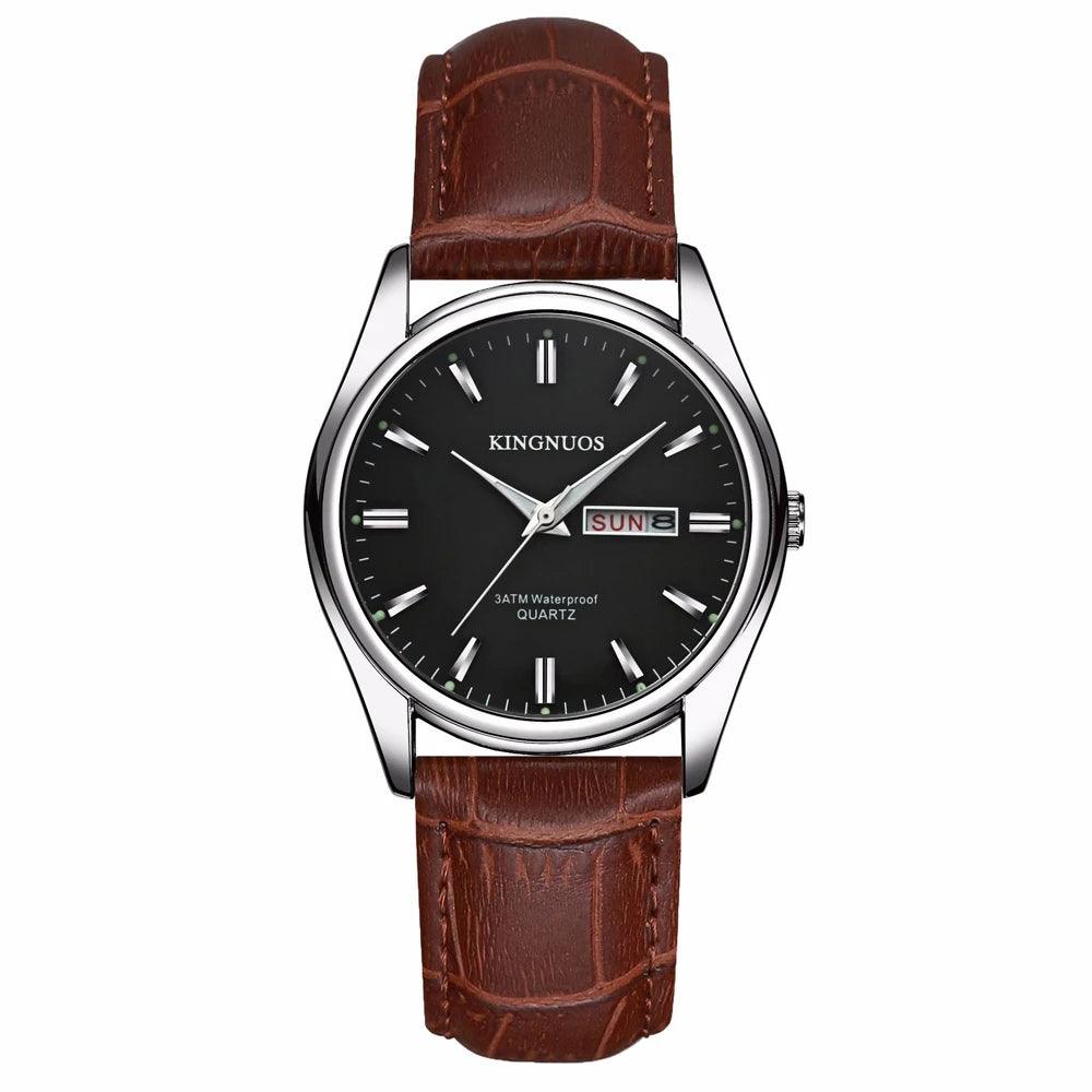 KINGNUOS Fashion Luxury Quartz Wristwatch Genuine Leather Bracelet Watch for Men Date Week Male Clock Men's Watches Reloj Hombre - RUBASO