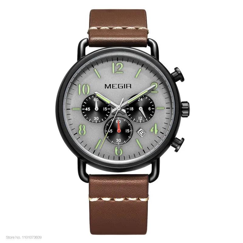 MEGIR Luxury Watches Men Fashion Leather Strap Chronograph Quartz Watch for Man Casual Sports Luminous Wristwatch Relogio Clock - RUBASOnullRUBASORUBASOnull