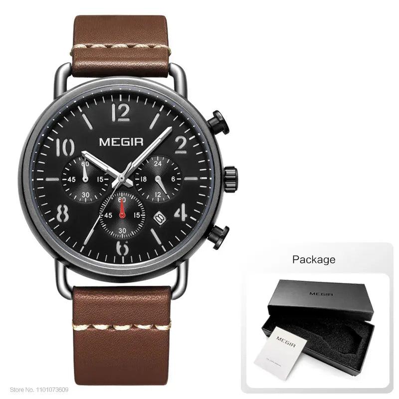 MEGIR Luxury Watches Men Fashion Leather Strap Chronograph Quartz Watch for Man Casual Sports Luminous Wristwatch Relogio Clock - RUBASOnullRUBASORUBASOnull
