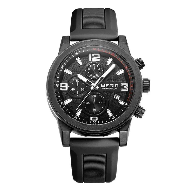 MEGIR Gray Sport Watch Men Fashion Military Analog Chronograph Quartz Wristwatch with Auto Date Luminous Hands Silicone Strap - RUBASOnullRUBASORUBASOnull