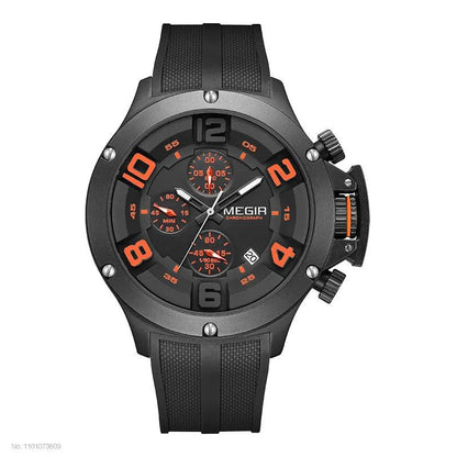 MEGIR Military Sport Quartz Watch Men Fashion Waterproof Wristwatch with Silicone Strap Luminous Hands Date Chronograph Black - RUBASOnullRUBASORUBASOnull