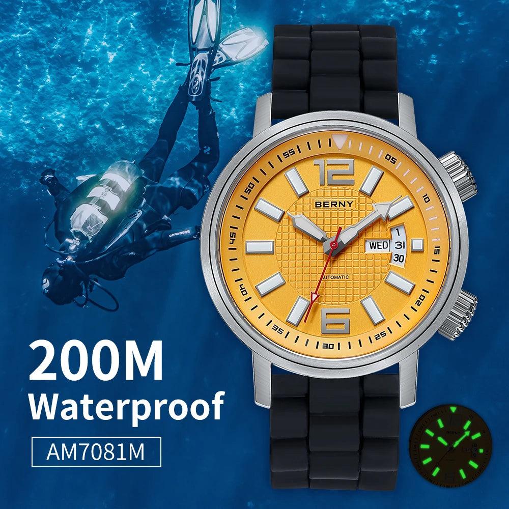 Miyota 8205 20ATM Diver Automatic Mechanical Watch Men Sport Luminous Sapphire Waterproof Wristwatch Swimming Self Winding Watch - RUBASO