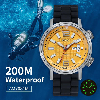 Miyota 8205 20ATM Diver Automatic Mechanical Watch Men Sport Luminous Sapphire Waterproof Wristwatch Swimming Self Winding Watch - RUBASO