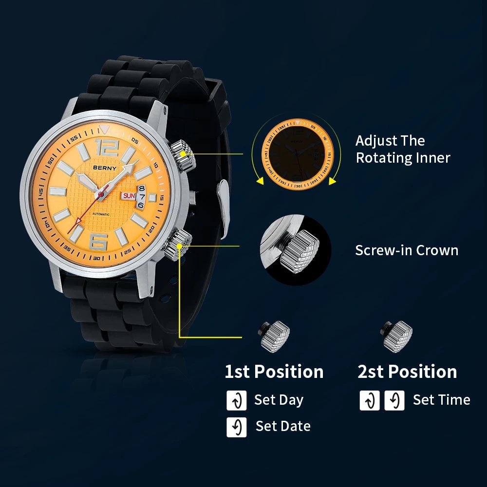 Miyota 8205 20ATM Diver Automatic Mechanical Watch Men Sport Luminous Sapphire Waterproof Wristwatch Swimming Self Winding Watch - RUBASO