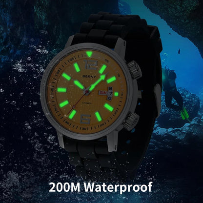 Miyota 8205 20ATM Diver Automatic Mechanical Watch Men Sport Luminous Sapphire Waterproof Wristwatch Swimming Self Winding Watch - RUBASO