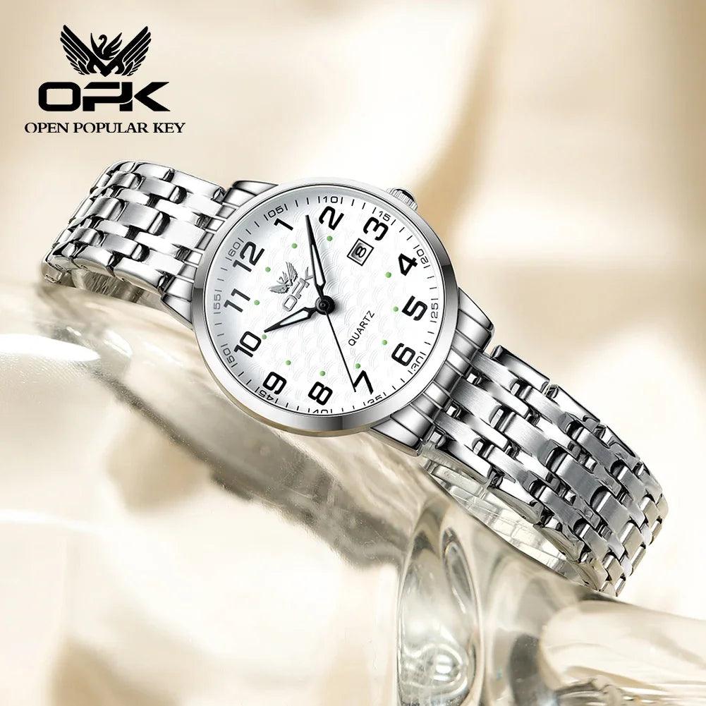 OPK 6006 Quartz Watch For Women Waterproof Luminous Calendar Wristwatch Stainless Steel Women's Watches Gift relojes para mujer - RUBASO