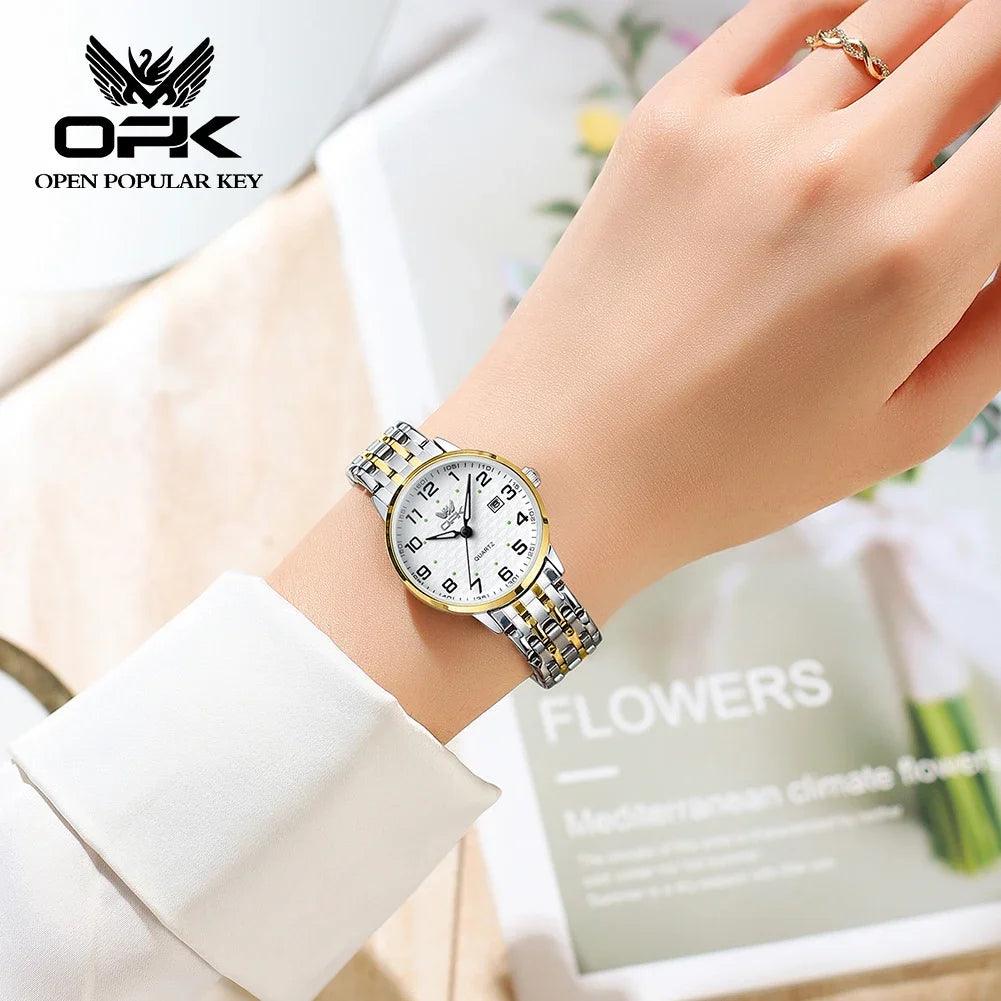 OPK 6006 Quartz Watch For Women Waterproof Luminous Calendar Wristwatch Stainless Steel Women's Watches Gift relojes para mujer - RUBASO