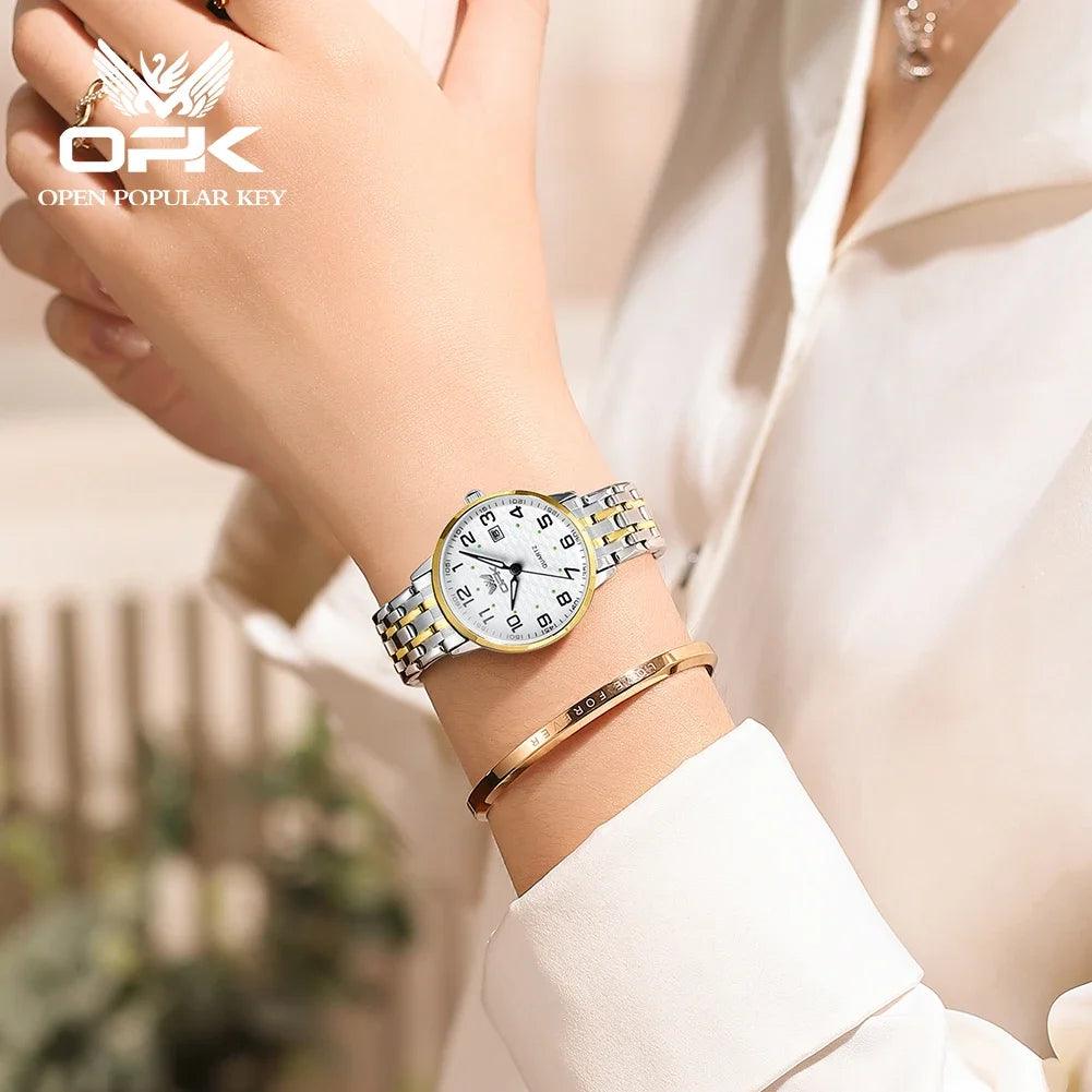 OPK 6006 Quartz Watch For Women Waterproof Luminous Calendar Wristwatch Stainless Steel Women's Watches Gift relojes para mujer - RUBASO