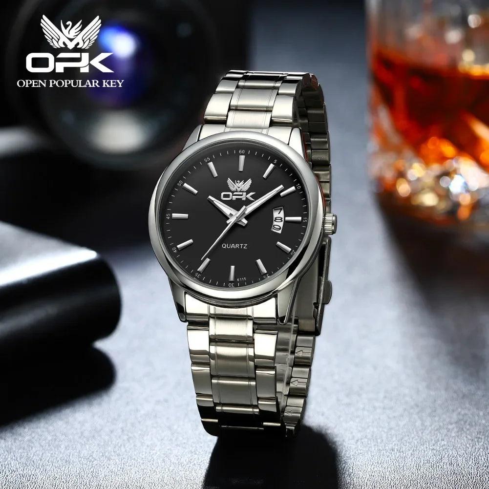 OPK 6010 Classic Quartz Watch For Men Luminous Waterproof Stainless Steel Man Wristwatch Calendar Original Brand Mens Watches - RUBASO