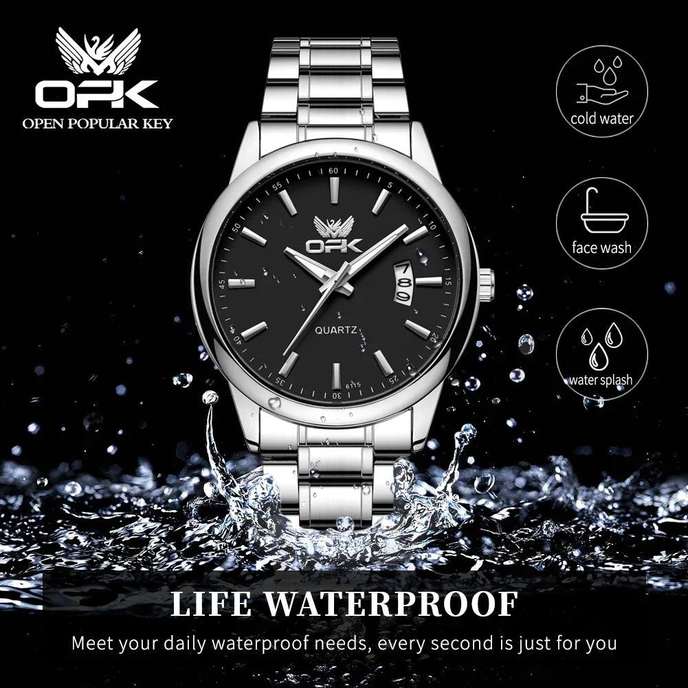 OPK 6010 Classic Quartz Watch For Men Luminous Waterproof Stainless Steel Man Wristwatch Calendar Original Brand Mens Watches - RUBASO