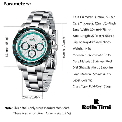 Rollstimi 2024 New Panda Dial Men's Mechanical Watches Luxury Automatic Watch For Men Stainless steel Waterproof Chronograph - RUBASO