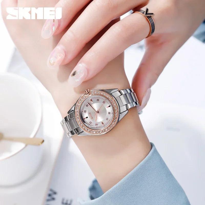 SKMEI 1534 Lady Watches Waterproof Stainless Steel Strap reloj mujer Fashion Women Quartz Watch Innovative Diamond Wristwatches - RUBASO